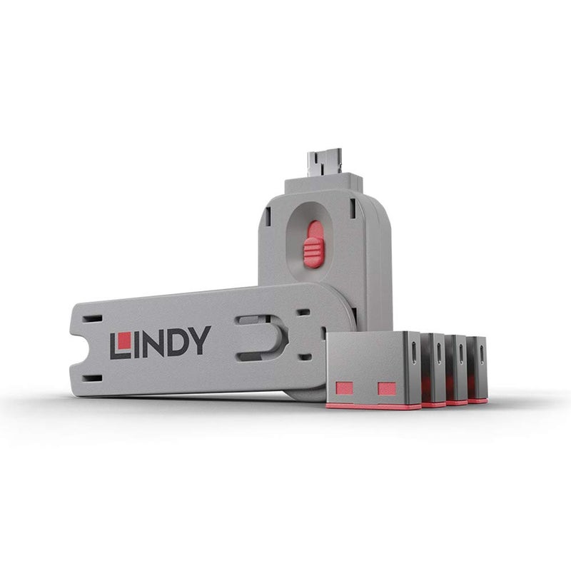 Lindy USB Port Blocker - Pack of 4, Red (40450) - Image 1